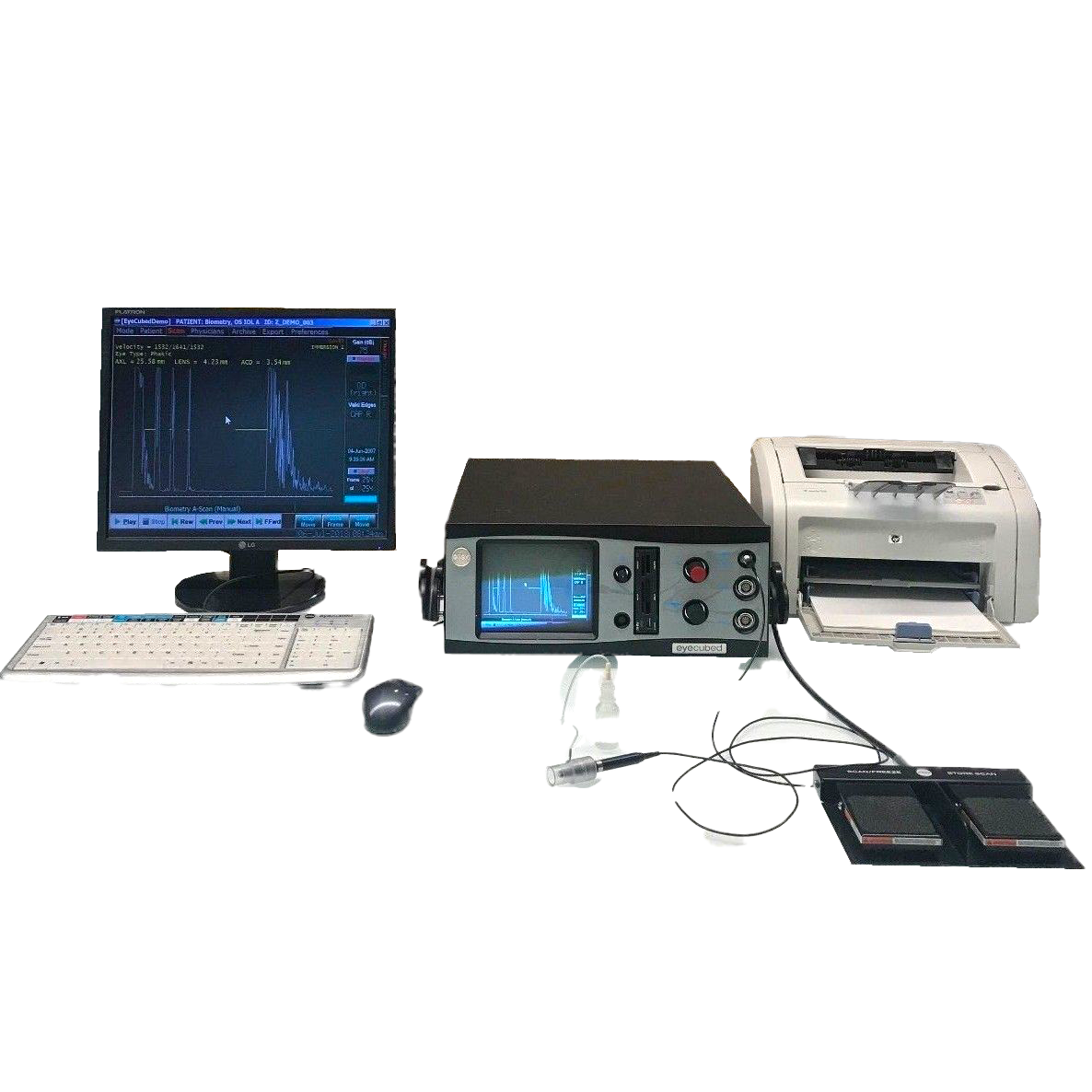 ELLEX Eyecubed I3 A Scan w Printer Keyboard Footswitch Probe photo Ellex EyeCubed I3 A扫描W打印机键盘脚踏开关探头A2000T带10MHz探头的扫描和IOL计算器